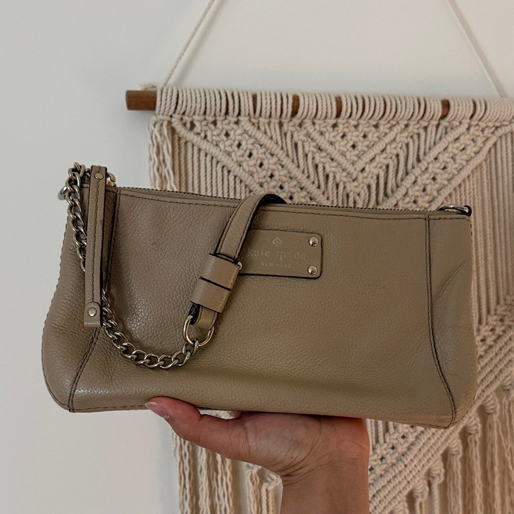 kate spade Taupe Leather Chain-Accent Wristlet